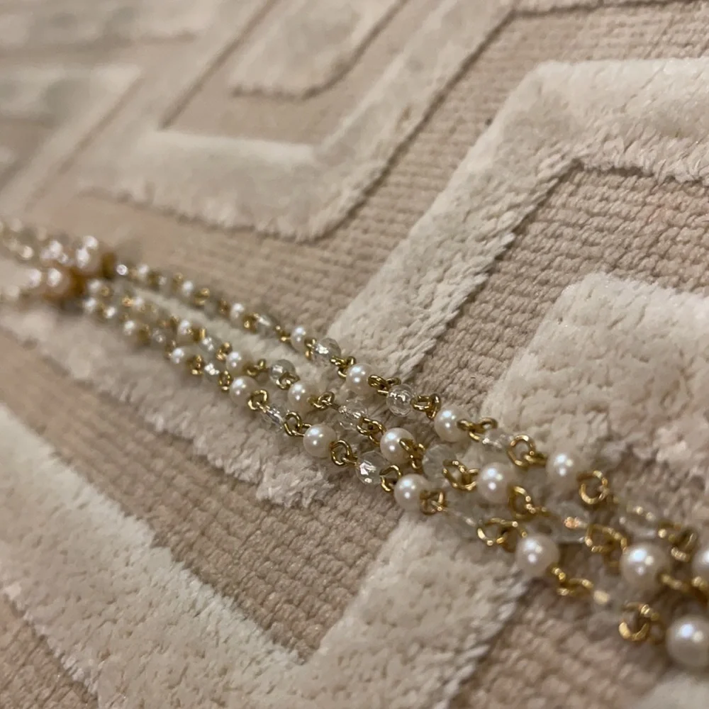 Delicate multi chain gold and pearl choker necklace